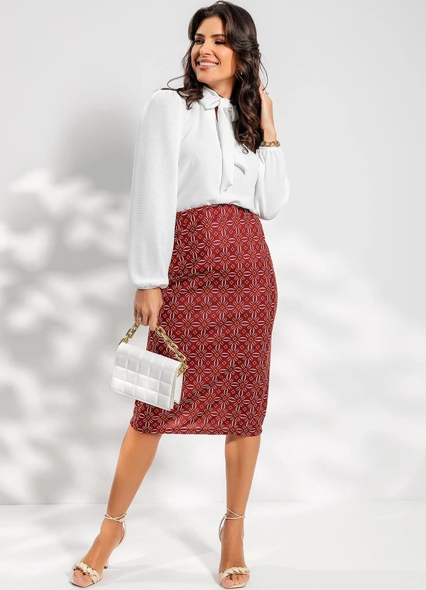 Rosalie - Saia Geométrico Bordô em Malha 3