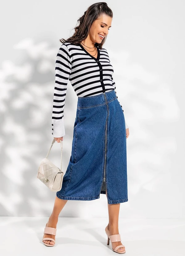 Rosalie - Saia Jeans Azul Escuro em Jeans 6