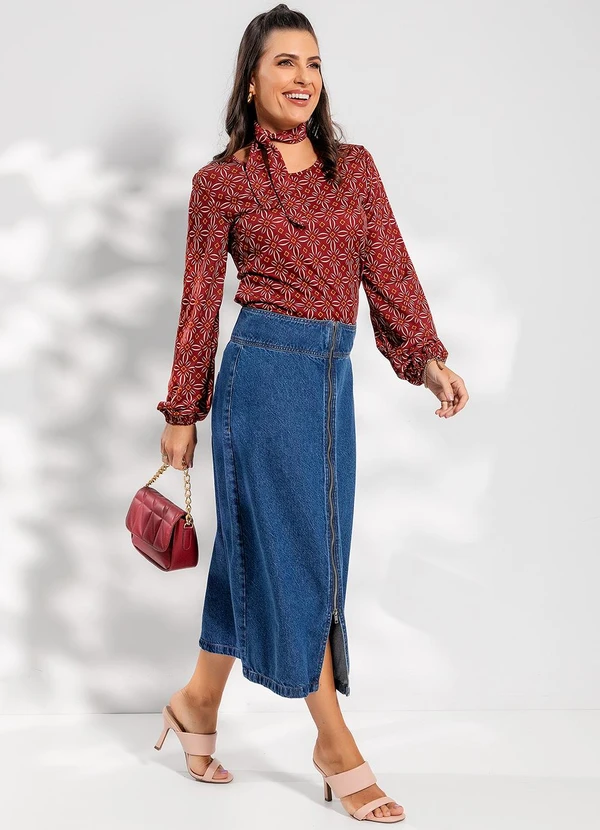 Rosalie - Saia Jeans Azul Escuro em Jeans 7