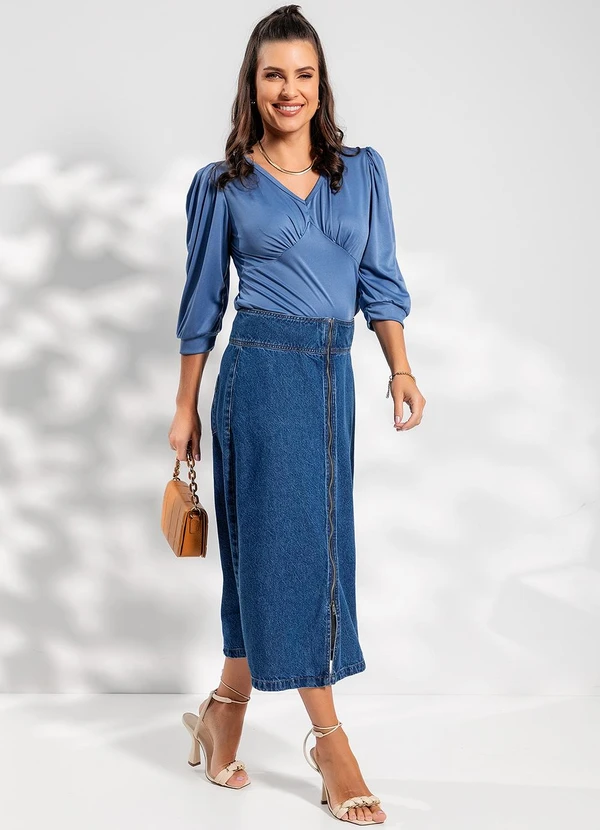 Rosalie - Saia Jeans Azul Escuro em Jeans 8