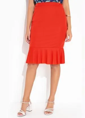 Queima Estoque - Saia Laranja com Babado na Barra - QUEIMA ESTOQUE