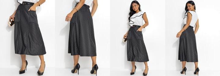 Saia Listrado Preto e Branco em Malha