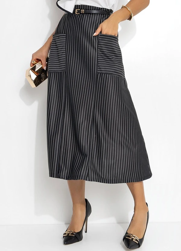 Rosalie - Saia Listrado Preto e Branco em Malha
