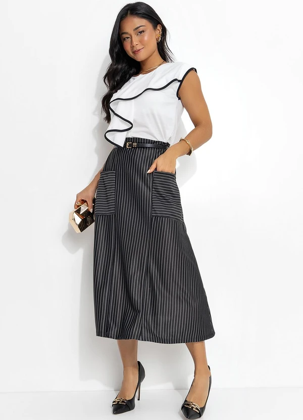 Rosalie - Saia Listrado Preto e Branco em Malha 3