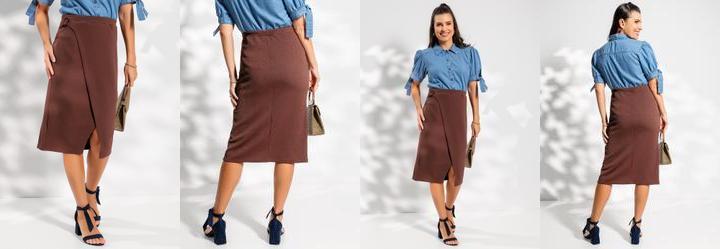 Saia Marrom em Malha Crepe