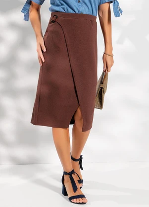 Rosalie - Saia Marrom em Malha Crepe - ROSALIE