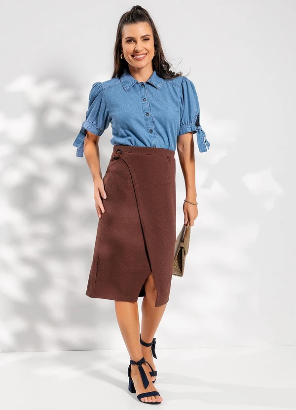 Rosalie - Saia Marrom em Malha Crepe 3