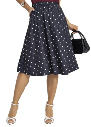 Rosalie - Saia Poá Preto em Jersey Acetinado - ROSALIE