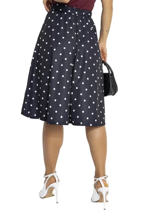 Rosalie - Saia Poá Preto em Jersey Acetinado - ROSALIE