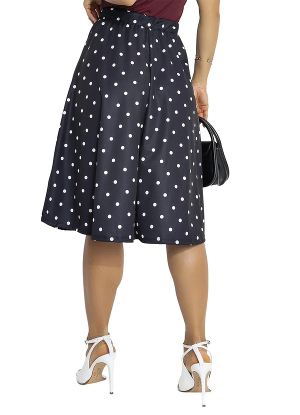 Rosalie - Saia Poá Preto em Jersey Acetinado 2