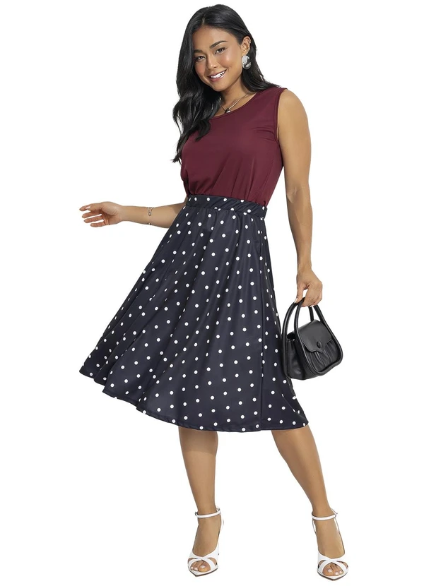 Rosalie - Saia Poá Preto em Jersey Acetinado 3