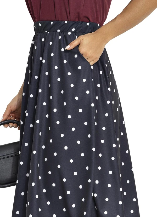 Rosalie - Saia Poá Preto em Jersey Acetinado 4