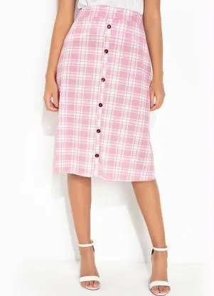 Rosalie - Saia Xadrez Rosa com Elástico - ROSALIE