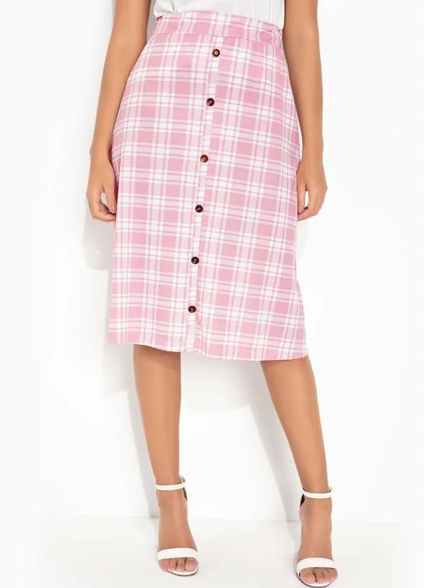 Rosalie - Saia Xadrez Rosa com Elástico