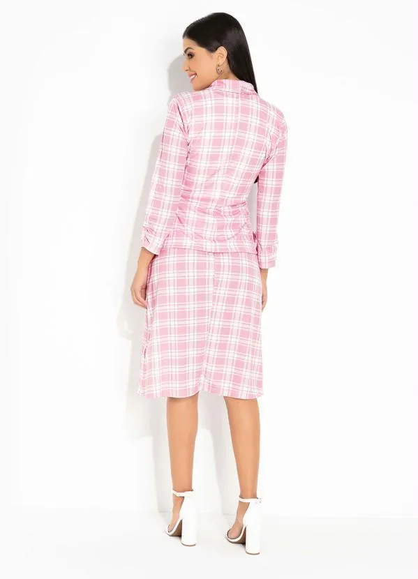 Rosalie - Saia Xadrez Rosa com Elástico 5