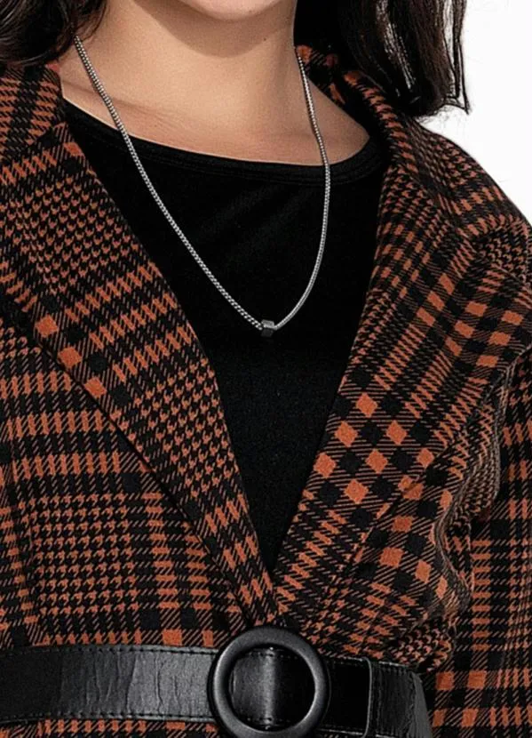 Rosalie - Sobretudo Xadrez Marrom Alongado 3