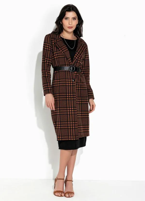 Rosalie - Sobretudo Xadrez Marrom Alongado 4