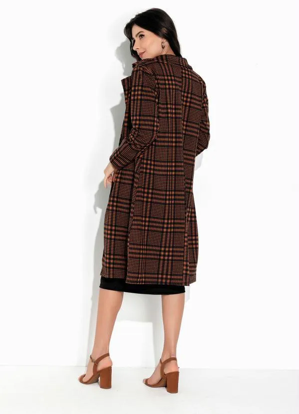 Rosalie - Sobretudo Xadrez Marrom Alongado 5