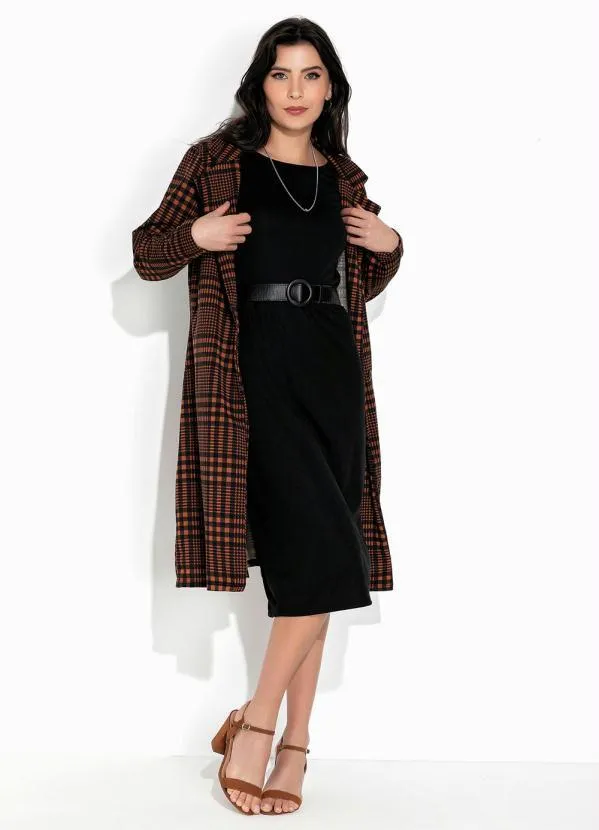 Rosalie - Sobretudo Xadrez Marrom Alongado 6