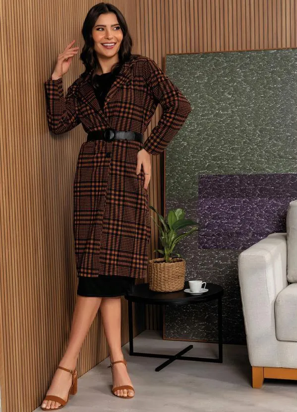 Rosalie - Sobretudo Xadrez Marrom Alongado 7