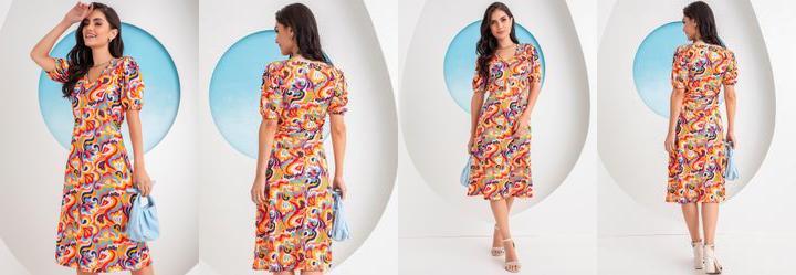 Vestido Abstrata em Jersey Acetinado