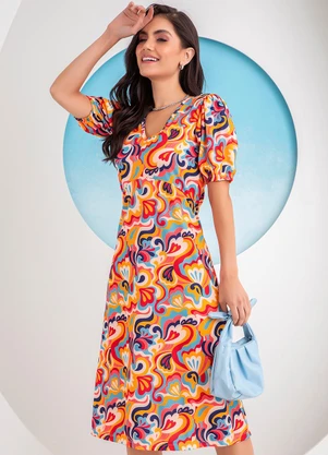 Rosalie - Vestido Abstrata em Jersey Acetinado - ROSALIE