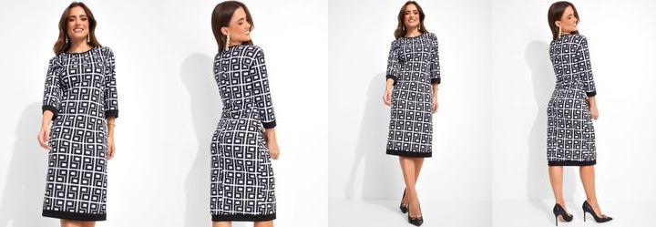 Vestido Abstrato Preto e Branco em Malha