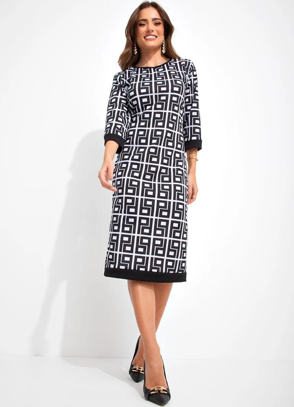 Rosalie - Vestido Abstrato Preto e Branco em Malha 3