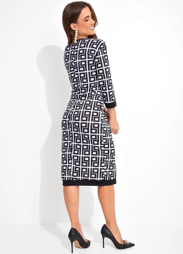 Rosalie - Vestido Abstrato Preto e Branco em Malha 4