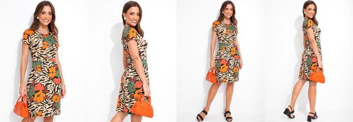 Vestido Animal Print Floral em Malha de Viscose