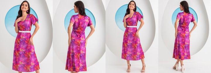 Vestido Aquarelado em Jersey Acetinado