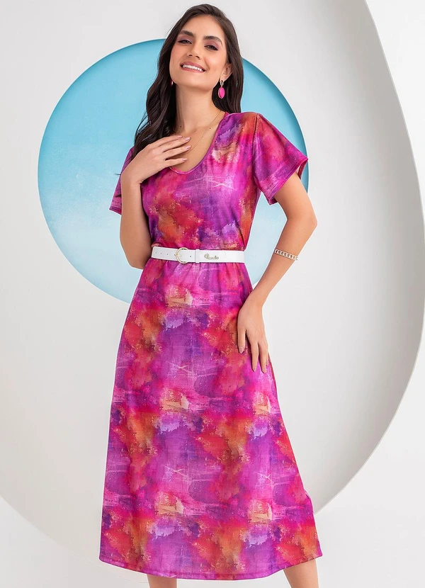 Rosalie - Vestido Aquarelado em Jersey Acetinado