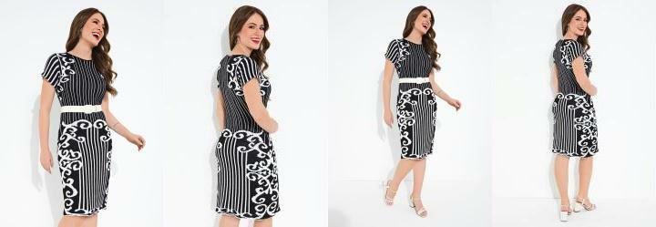 Vestido em Tric Listrado Preto
