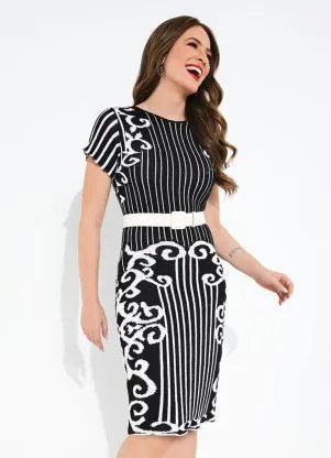 Rosalie - Vestido em Tricô Listrado Preto - ROSALIE