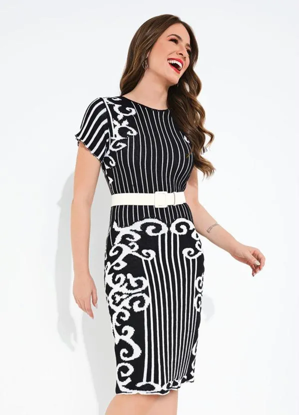 Rosalie - Vestido em Tricô Listrado Preto 1