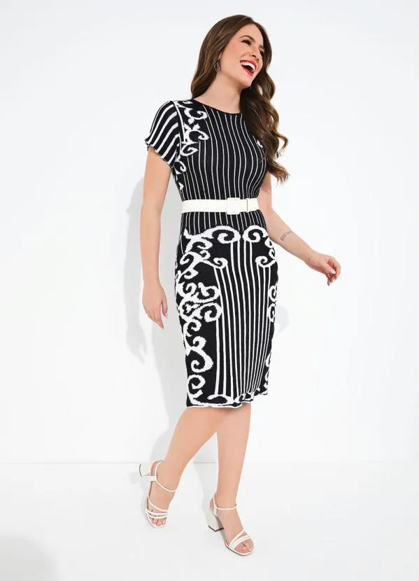 Rosalie - Vestido em Tricô Listrado Preto 3