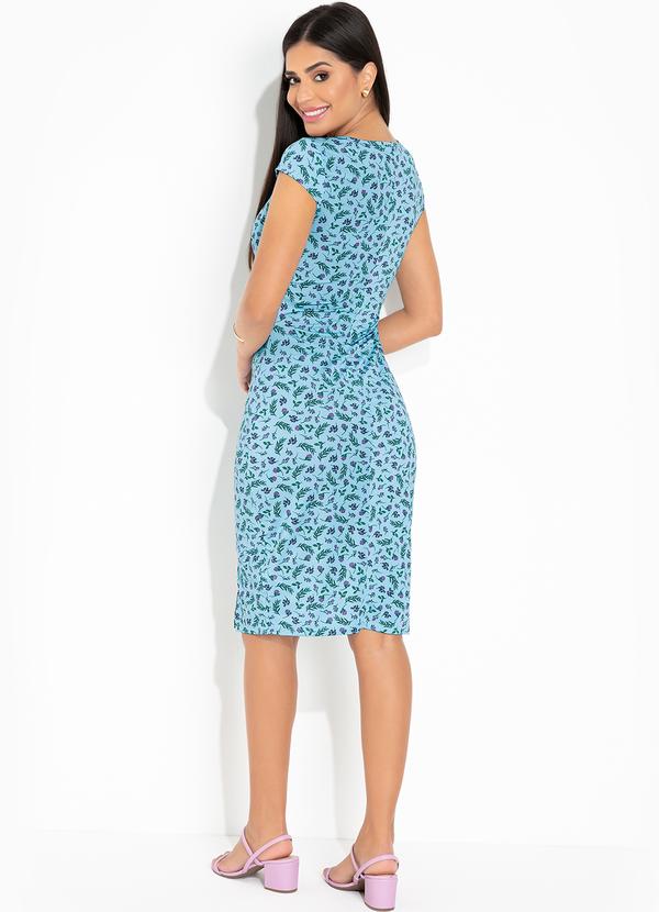 Outlet - Vestido Floral Azul com Fenda Moda Evangélica 2