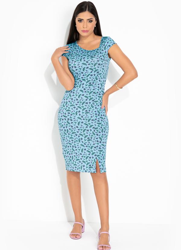 Outlet - Vestido Floral Azul com Fenda Moda Evangélica 3