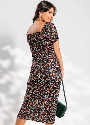 Rosalie - Vestido Floral Escuro em Jersey Acetinado - ROSALIE