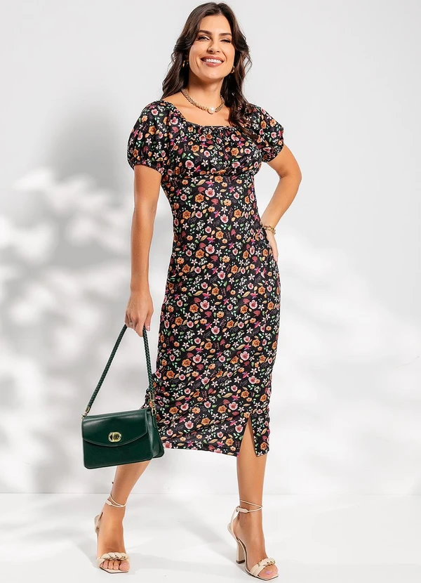 Rosalie - Vestido Floral Escuro em Jersey Acetinado 3