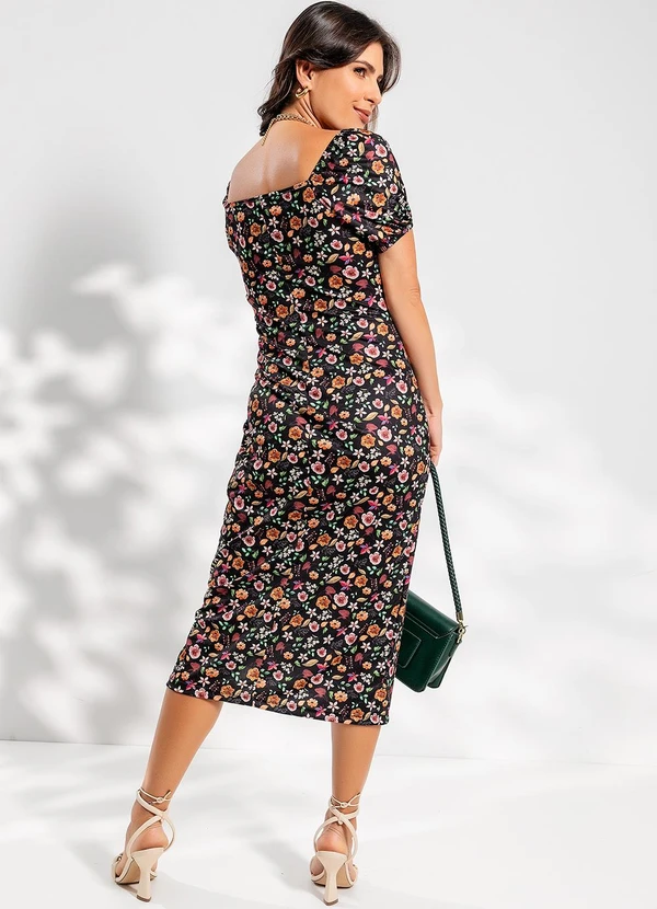 Rosalie - Vestido Floral Escuro em Jersey Acetinado 4
