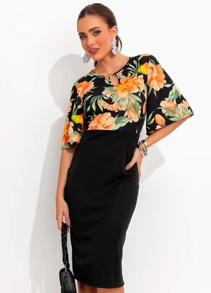 Moda Pop - Vestido Floral Escuro em Malha - MODA POP