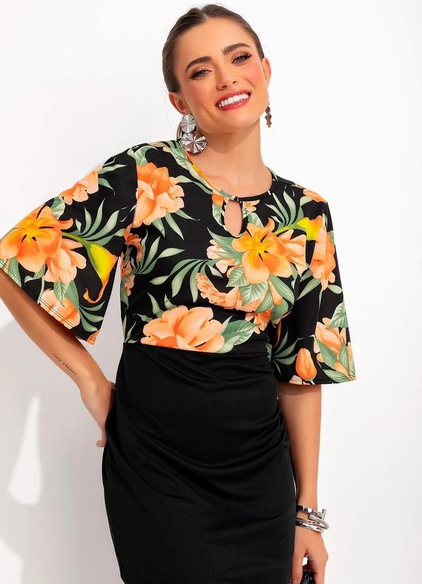 Moda Pop - Vestido Floral Escuro em Malha 5