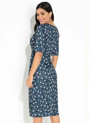 Rosalie - Vestido Floral Marinho com Fenda - ROSALIE