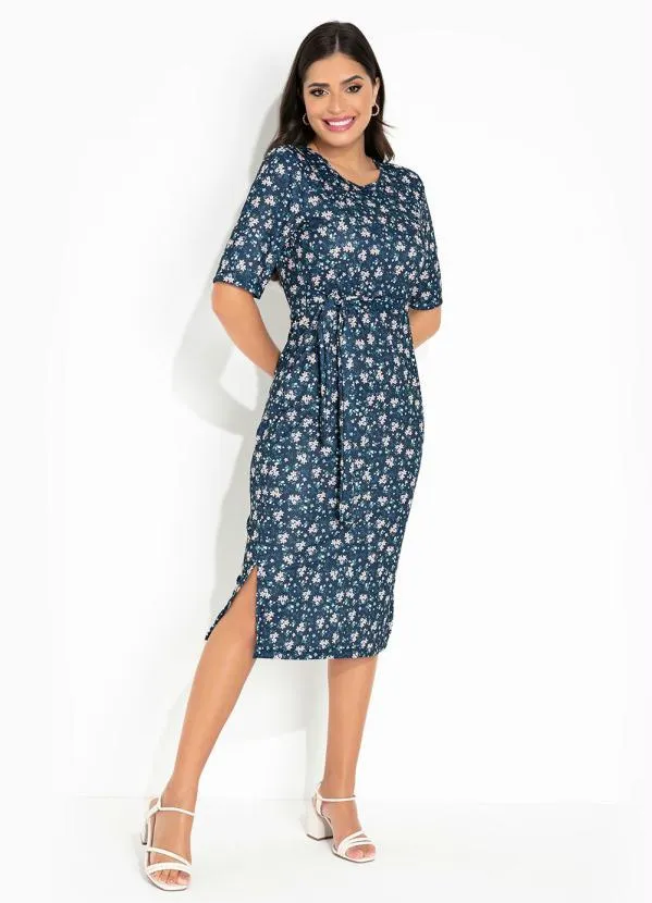 Rosalie - Vestido Floral Marinho com Fenda 4