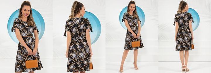 Vestido Floral Marinho em Malha