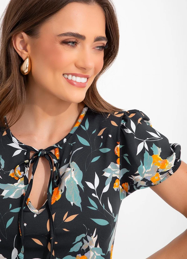 Rosalie - Vestido Floral Preto em Malha de Poliéster 2