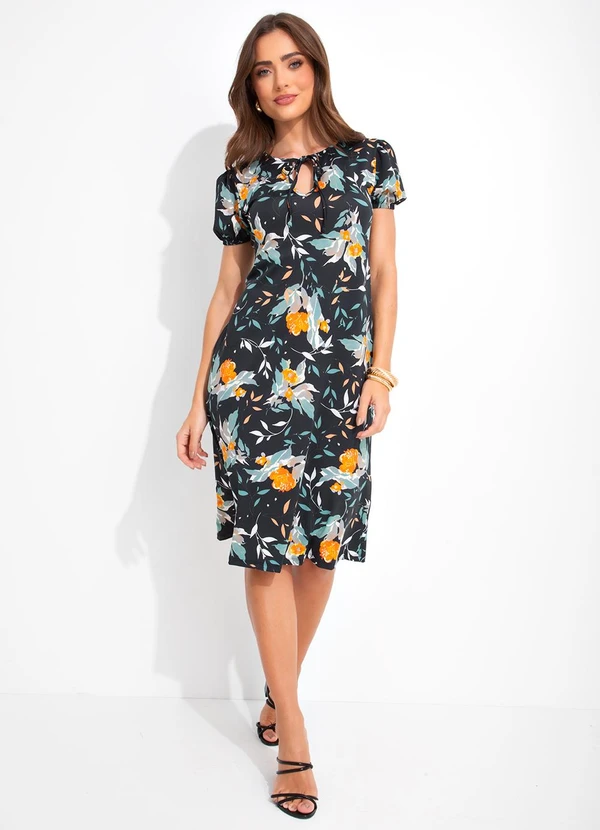 Rosalie - Vestido Floral Preto em Malha de Poliéster 4