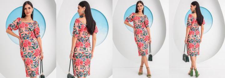 Vestido Floral Vibrante em Jersey Acetinado