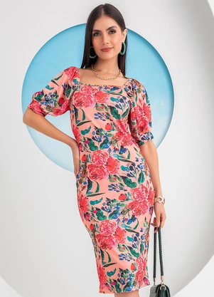 Rosalie - Vestido Floral Vibrante em Jersey Acetinado - ROSALIE